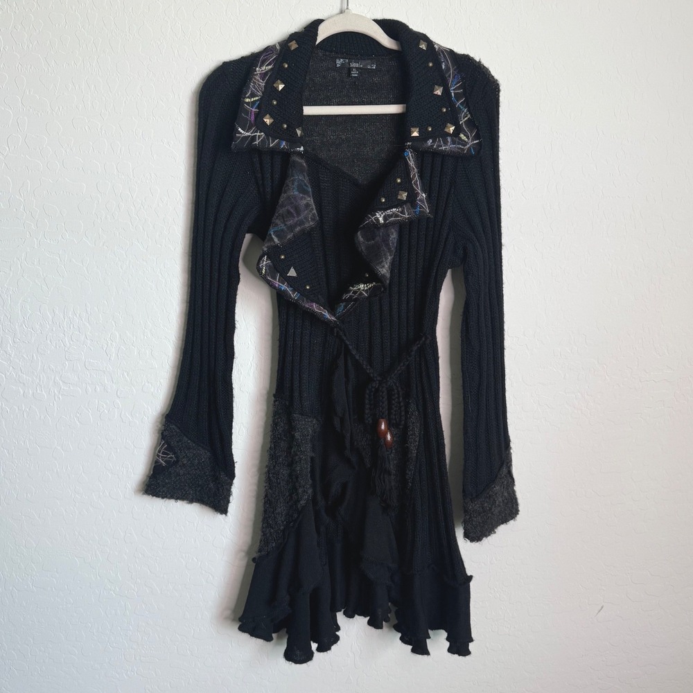 VTG Sloni XL Mohair Blend Ruffle Hem Fairycore Whimsigoth Cardigan Sweater
